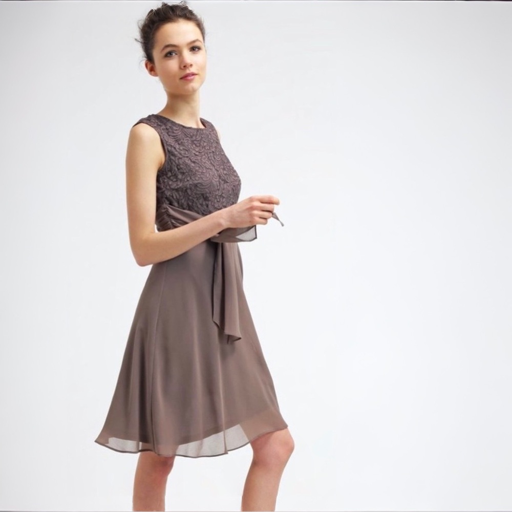[10] ESPRIT NWT Dress taupe lace chiffon sleeveless wedding bridesmaid formal